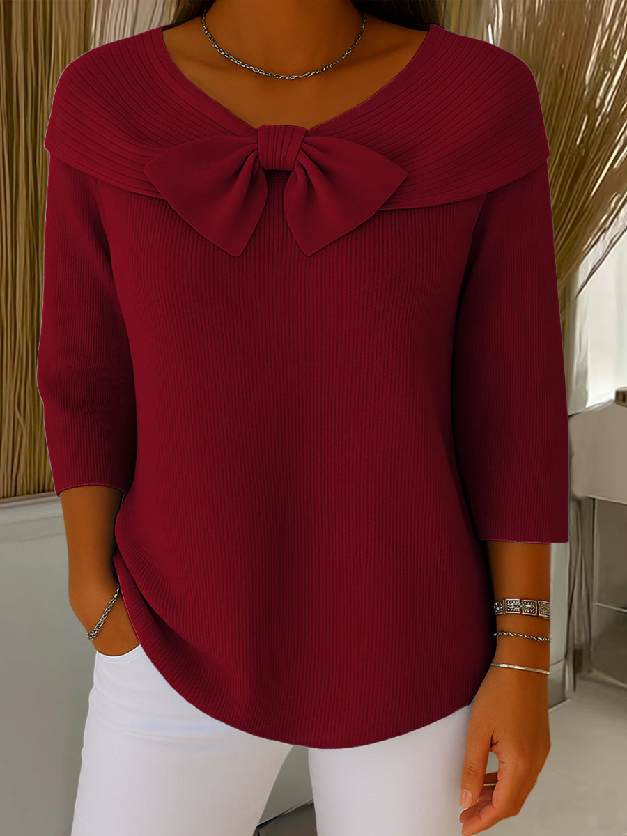 Nerissa™ – Elegancki sweter z kokardą i rękawem 3/4