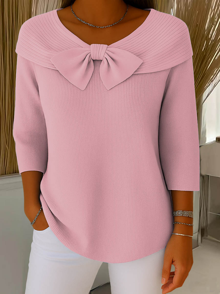 Nerissa™ – Elegancki sweter z kokardą i rękawem 3/4