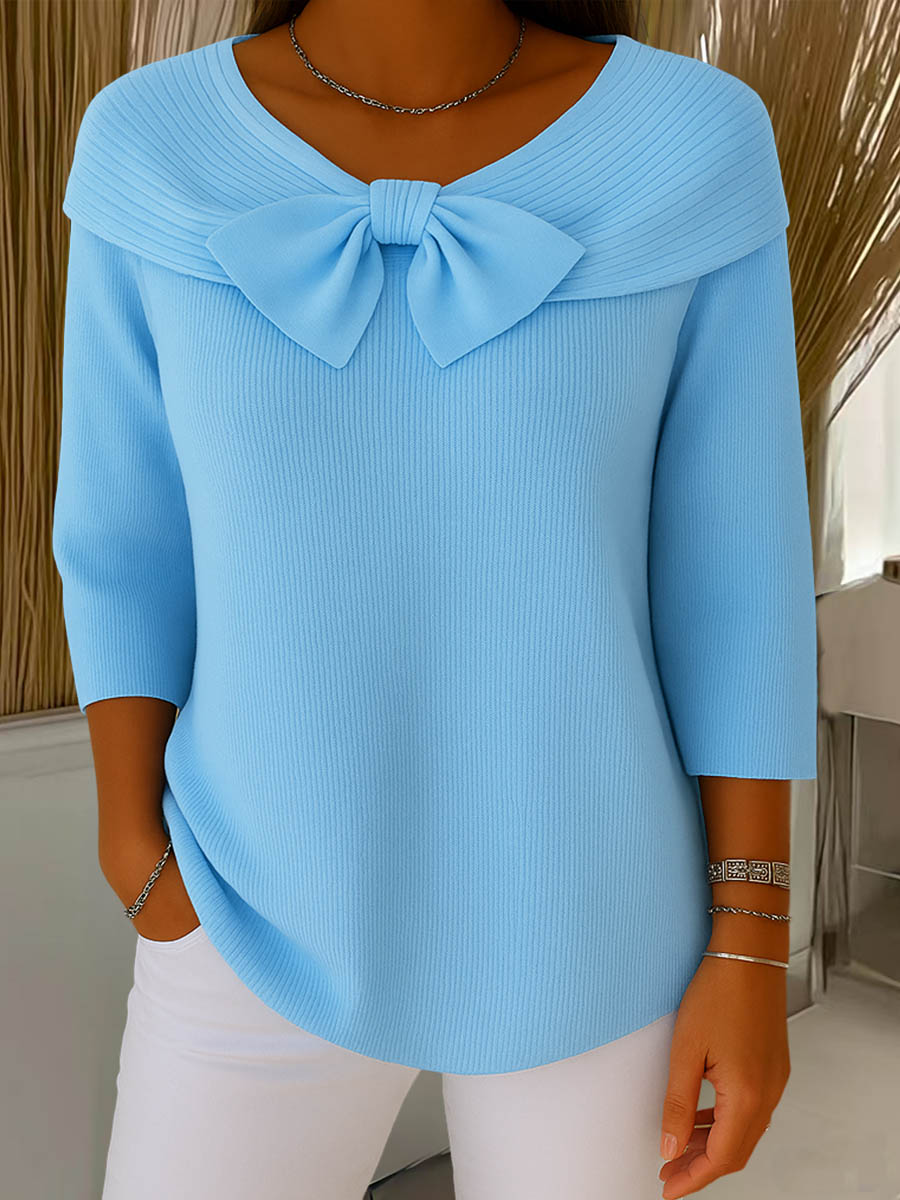 Nerissa™ – Elegancki sweter z kokardą i rękawem 3/4