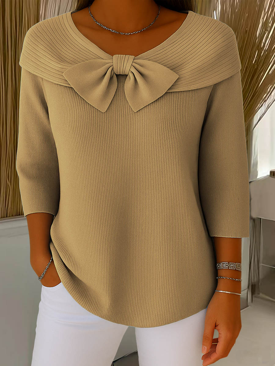 Nerissa™ – Elegancki sweter z kokardą i rękawem 3/4