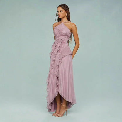 Kamilla | Elegancka długa sukienka z falbanami